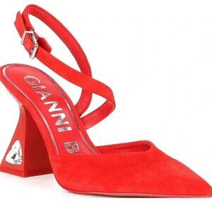 Gianni Bini Tallia Red Suede Asymmetrical Jewel Embellished Pump
